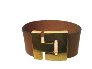 Bracelet Wide Leather Cuff Brown