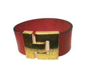 Bracelet Wide Leather Cuff Red