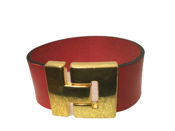 Bracelet Wide Leather Cuff Red